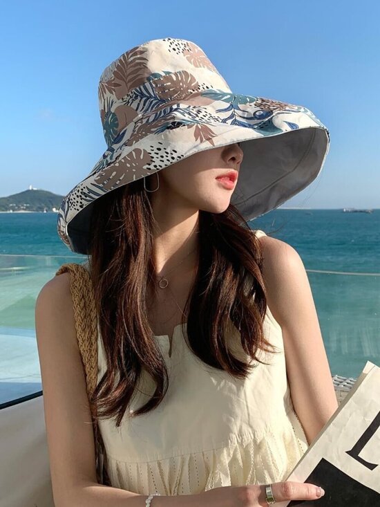 Women Wide Brim Summer Sun Hat Wired Edge Beach Bucket Fishing Hats Blue main image 6